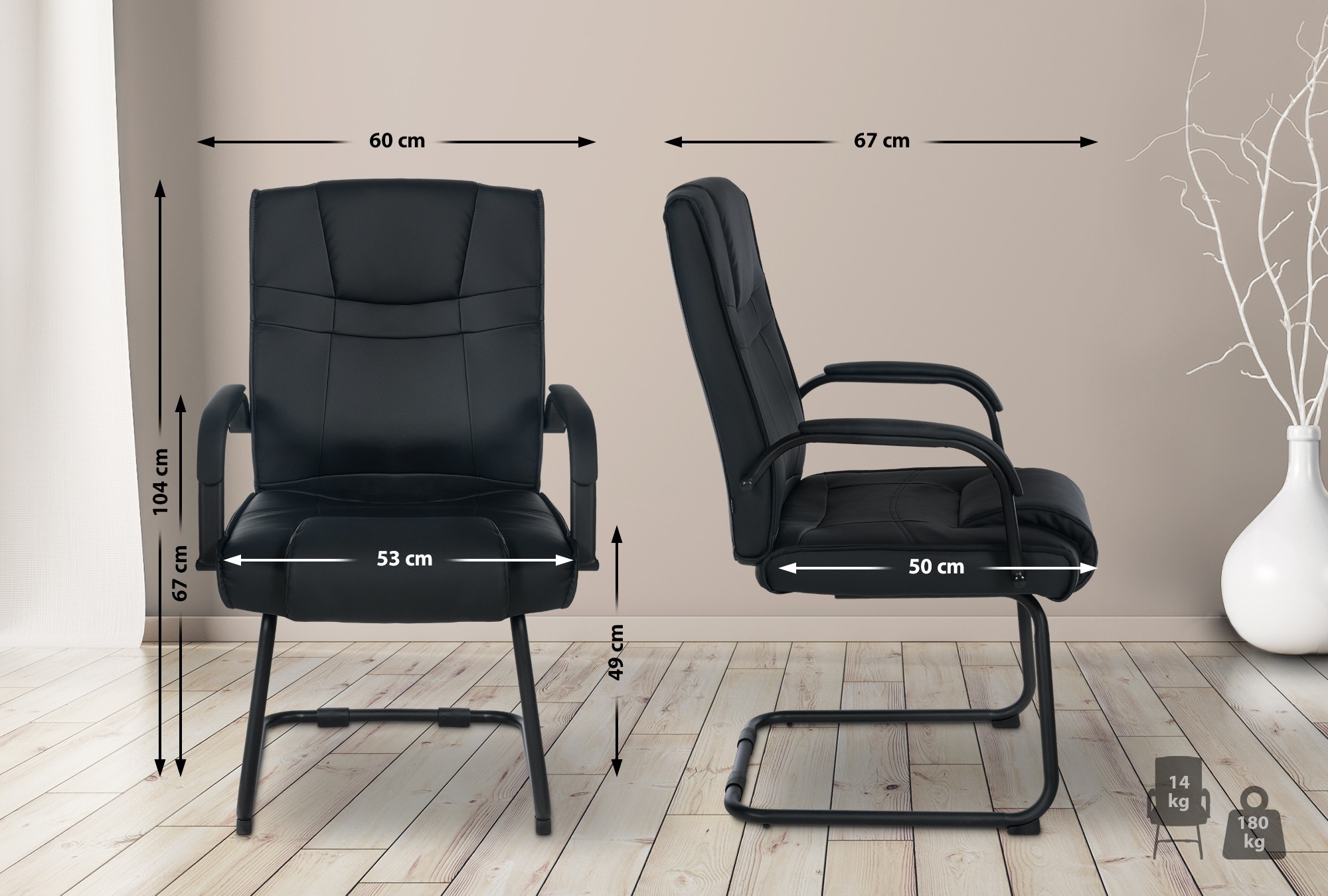 Set de 2 sillas cantilever XXL Attila en polipiel