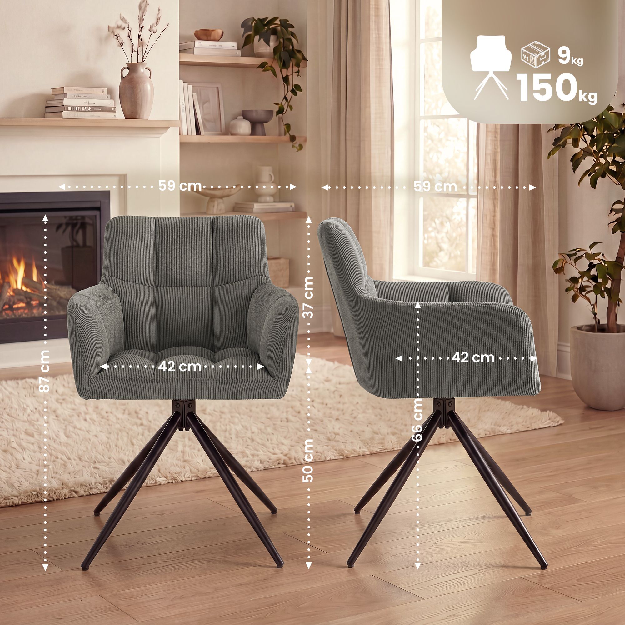 Silla de comedor Jonah de pana