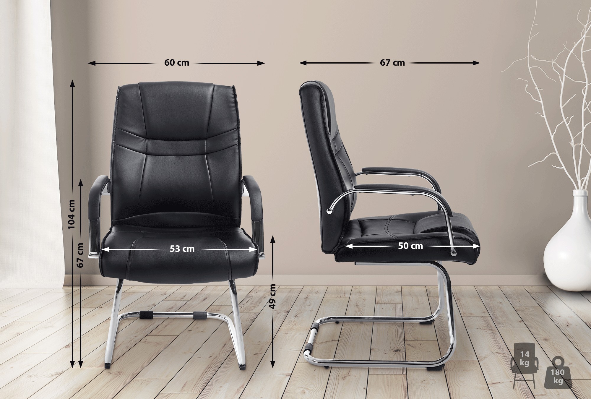 Set de 2 sillas cantilever XXL Attila en polipiel
