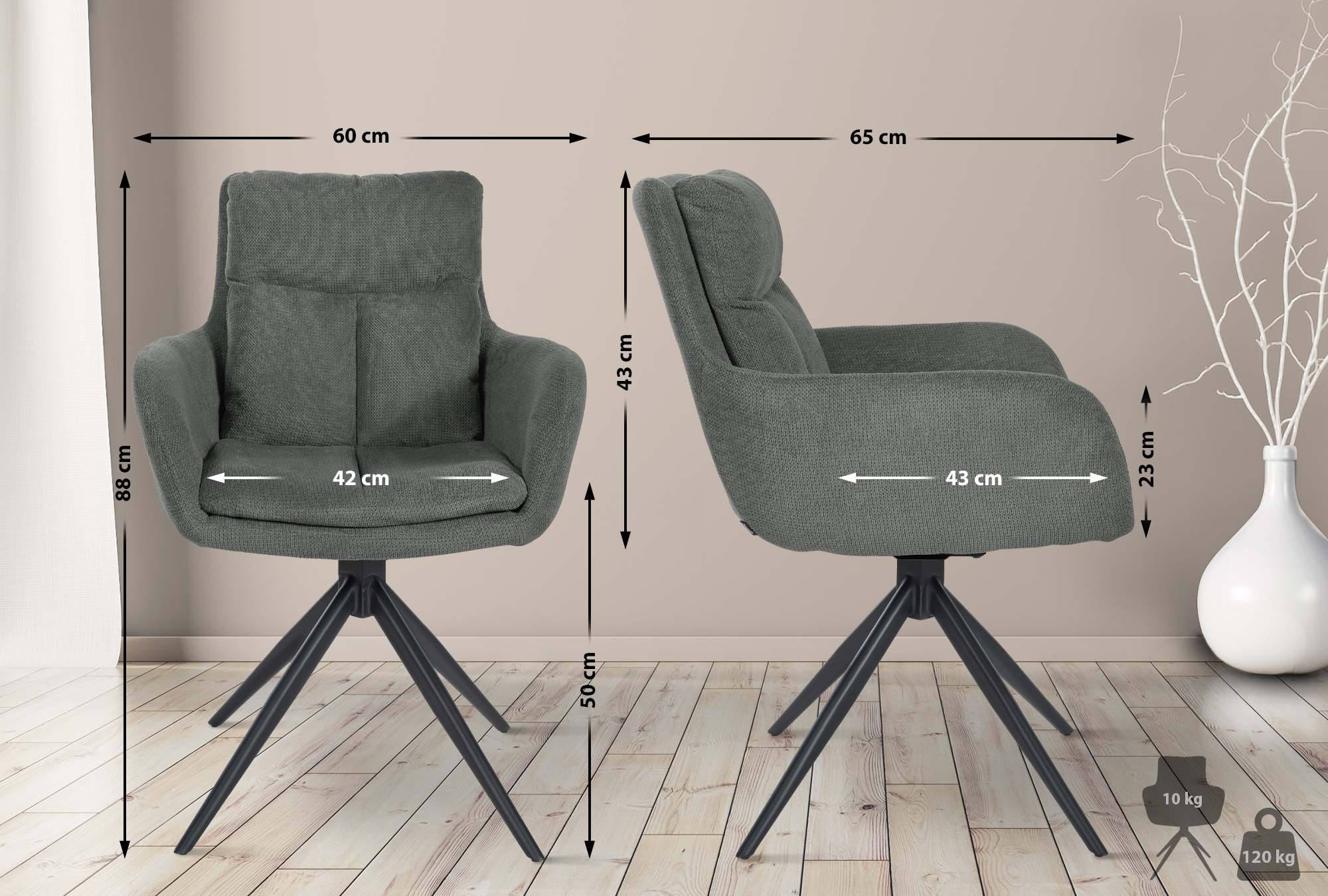 Lote de 2 sillas de comedor de tela Vilas