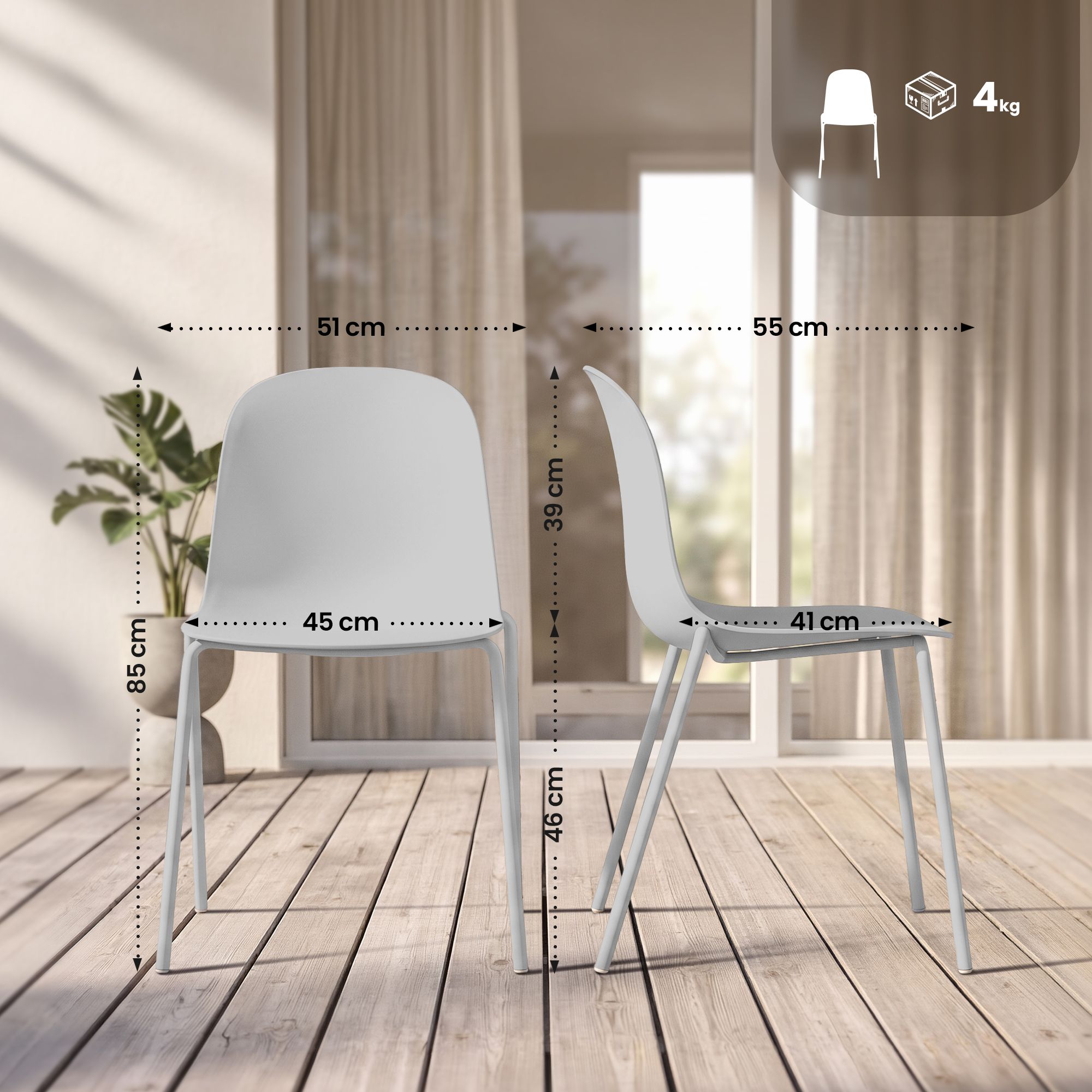Set de 4 sillas apilables Hardin