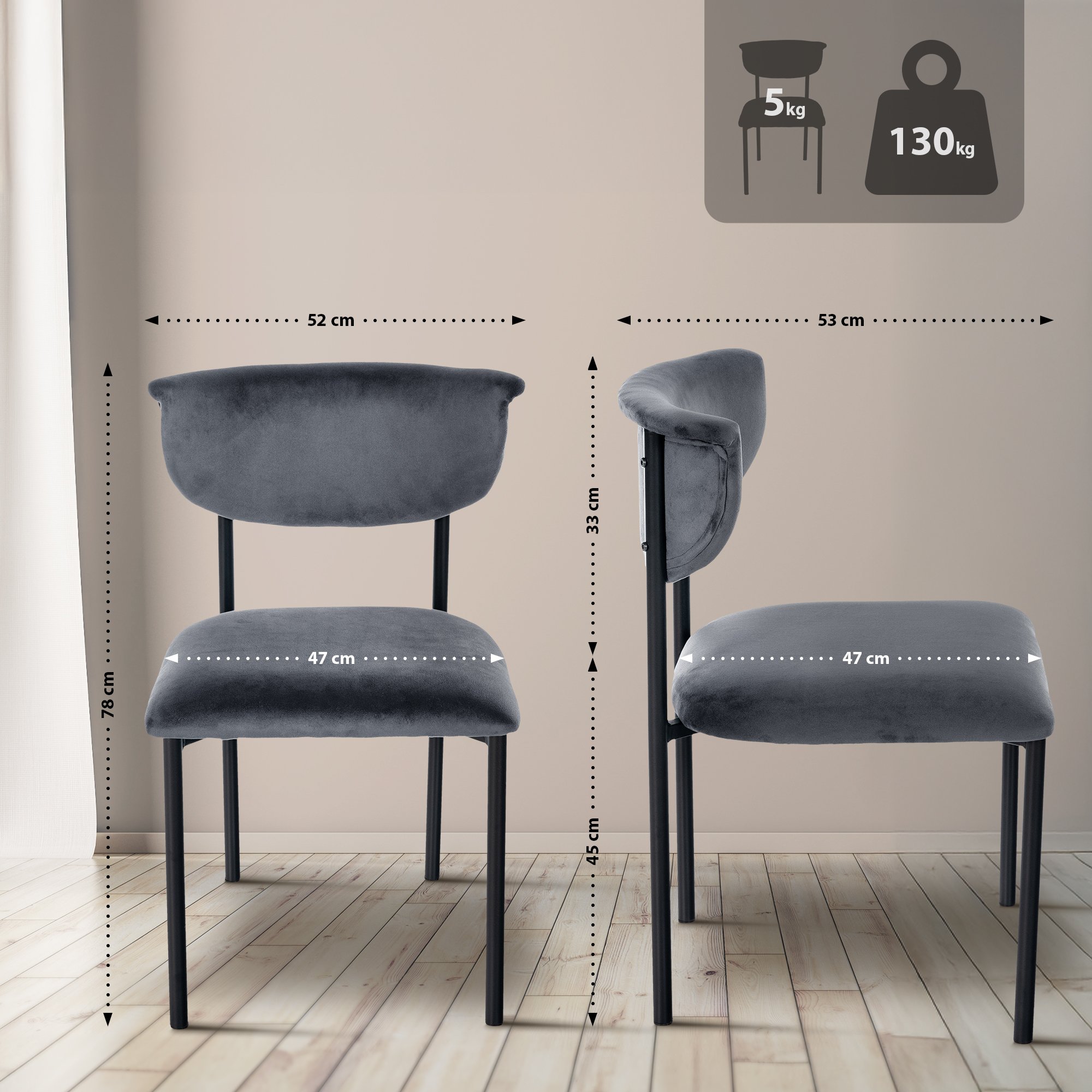 Juego de 2 sillas de comedor Gambell terciopelo