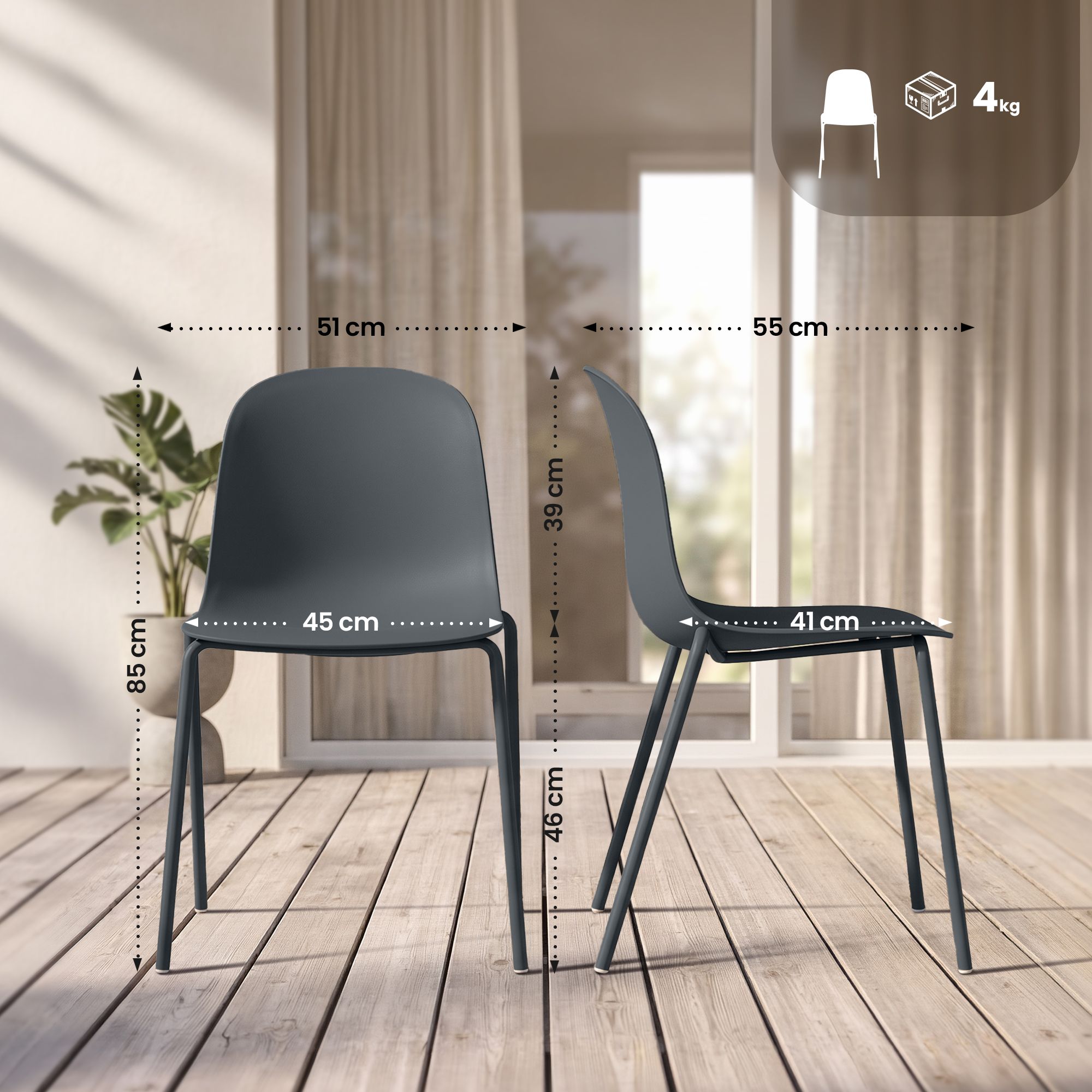 Set de 2 sillas apilables Hardin